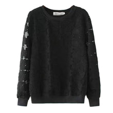 New Casual Round Neck Hedging Sweatshirt Women Lace Hollow Out Hoodies Loose All-Match Bottoming Sudaderas Plus Size J4U66