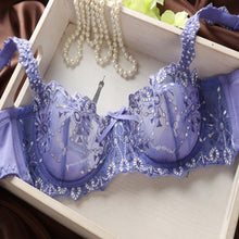 New Fashion Transparent Sexy Bra and Panty Set Plus size Women Lace Ultra-thin Blue Underwear Sets 32-38B J4U66