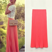 long chiffon skirts candy color pleated maxi womens skirts J4U66