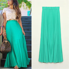 long chiffon skirts candy color pleated maxi womens skirts J4U66