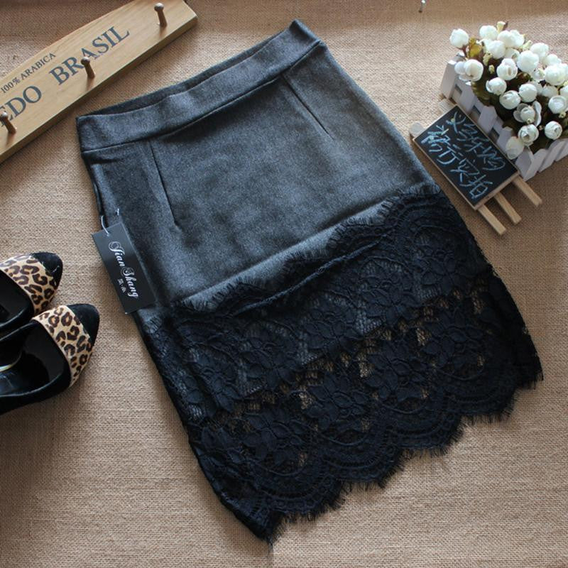 Women Skirt Lace Stretch Office Stretch Black Pencil Skirts J4U66