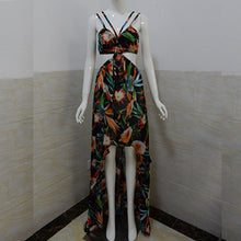 New Women Fashion Sexy Print Chiffion Dress Backless Boho Halter Maxi Beach Hollow Out Wrap Party Dresses J4U66