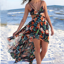 New Women Fashion Sexy Print Chiffion Dress Backless Boho Halter Maxi Beach Hollow Out Wrap Party Dresses J4U66