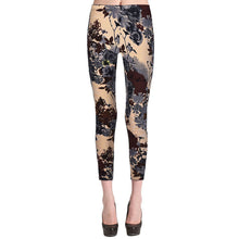 Women Flower Print Leggings High Elastic Ink And Wash Painting Slim Pants J4U66