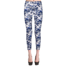 Women Flower Print Leggings High Elastic Ink And Wash Painting Slim Pants J4U66