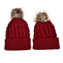 2Pcs Mother Kids Child Baby Warm Knit Beanie Pom Hat Crochet Ski Cap 6 Colors J4U66