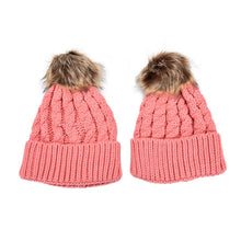 2Pcs Mother Kids Child Baby Warm Knit Beanie Pom Hat Crochet Ski Cap 6 Colors J4U66