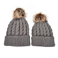 2Pcs Mother Kids Child Baby Warm Knit Beanie Pom Hat Crochet Ski Cap 6 Colors J4U66