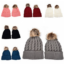 2Pcs Mother Kids Child Baby Warm Knit Beanie Pom Hat Crochet Ski Cap 6 Colors J4U66
