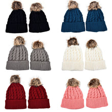 2Pcs Mother Kids Child Baby Warm Knit Beanie Pom Hat Crochet Ski Cap 6 Colors J4U66