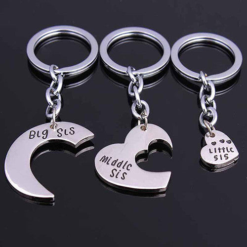 3pc Family Charm Keyring Big Middle Little Sis Sister Heart Keychains Women Girl Friends  J4U66