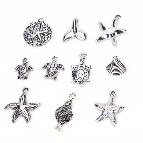 40Pcs Bulk Tibetan Style Alloy Pendants Conch shells Sea Star anchor Mix Pendants Charms DIY Jewelry J4U66