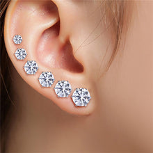 6 Pair 3-8MM Fshion Punk Cubic Ear Studs Stainless Steel Round Small White Black Stud Earrings Jewelry For Cool Women Men J4U66