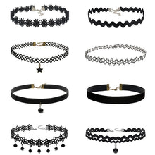 8Pcs Sexy Gothic Punk Collar Necklace Velvet Tattoo Lace Choker With Star Pendant Jewelery For Women J4U66