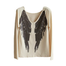 angel wings t-shirts for women quality long sleeve print tee nakedcolor back v neck wing pattern shirt J4U66