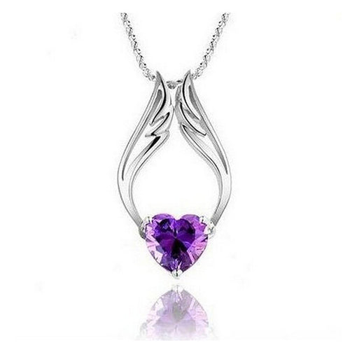 Angle Wing Heart Pendant Necklace Rhinestone Crystal Necklace Women Jewelry 2 Color J4U66