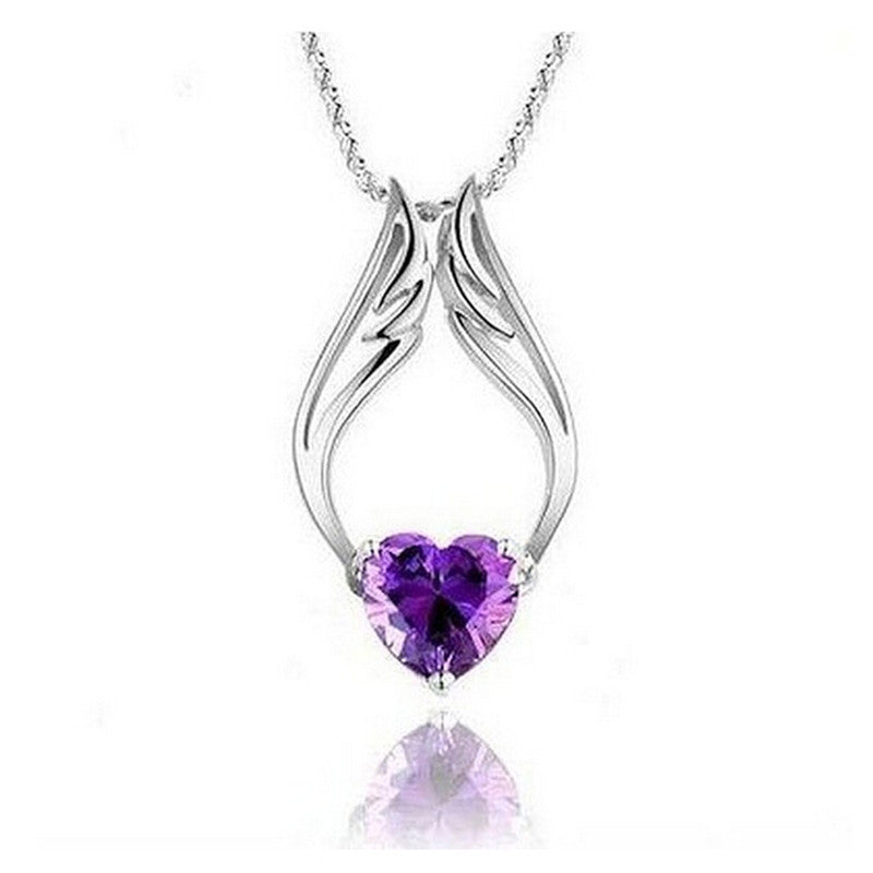 Angle Wing Heart Pendant Necklace Rhinestone Crystal Necklace Women Jewelry 2 Color J4U66
