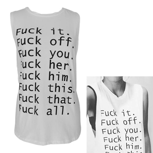 Cool Women Letter T-Shirt White Printing Sleeveless Sweatshirt O-Neck Femme Vogue T-Shirt J4U66