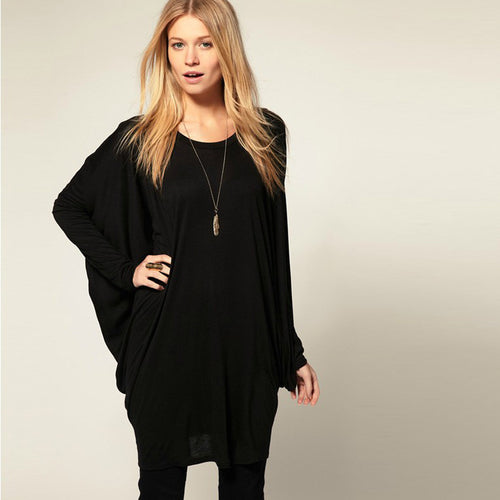 chic women over size t-shirts batwing long sleeve knit loose tops shirt casual shirts J4U66