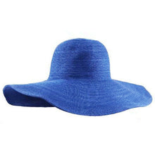 cute women straw beach hat wide large brim foldable sun hat royal blue J4U66