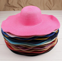 cute women straw beach hat wide large brim foldable sun hat royal blue J4U66