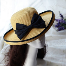 khaki women cap straw beach hat black bowknot ribbon roll up trim sun hat caps J4U66