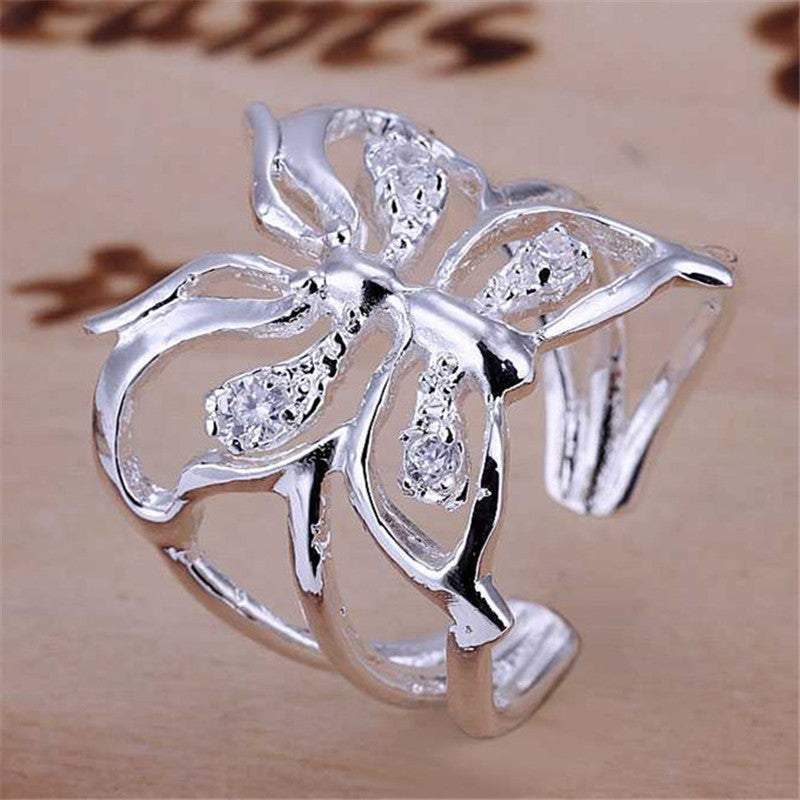 Women RingWomen's Cute Zircon Crystal Butterfly Ring Silver Color Jewelry Gifts S J4U66