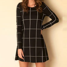 free style women mini o neck neck plaid dress long sleeve swing party casual dresses plus sizes J4U66