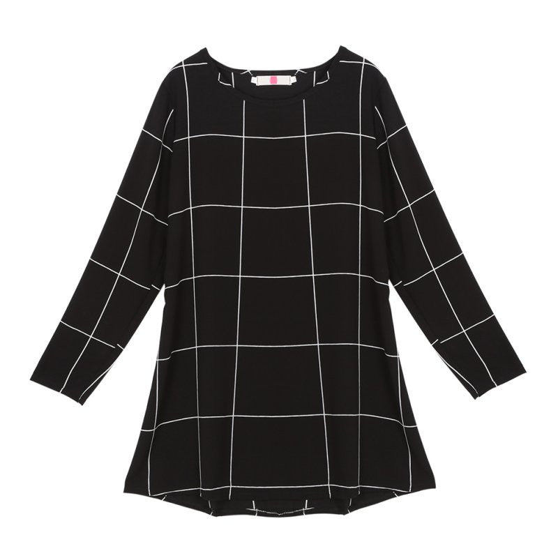 free style women mini o neck neck plaid dress long sleeve swing party casual dresses plus sizes J4U66