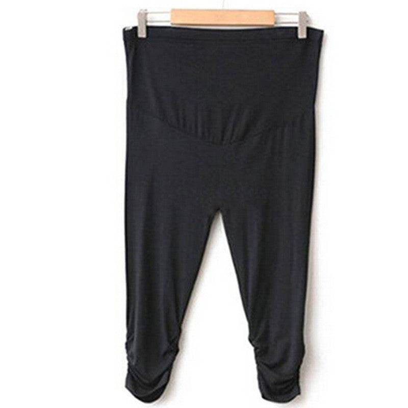 pregnant women elastic capris pants solid pleated cotton maternity clothes leggings J4U66