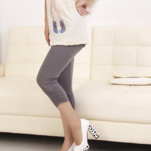 Pregnant Elastic Capris Pants Solid Pleated Cotton Maternity Clothes Leggings J4U66