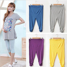 Pregnant Elastic Capris Pants Solid Pleated Cotton Maternity Clothes Leggings J4U66
