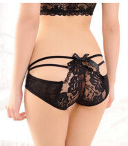 Sexy G String Women Low-Rice Black Lace Bow Thongs Transparent Underwear Briefs Ladys Lingerie J4U66