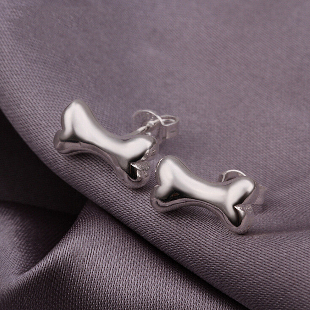 Silver Plated Ear Stud Jewelry Gift Cute Lovely Mini Dog Bone Earrings for Women Girls Simple Jewelry J4U66