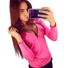 Fashion Plus Size V Neck Women Shirt Punk Long Sleeve Cropped Sexy Top Tees Women Camisetas Femininas J4U66