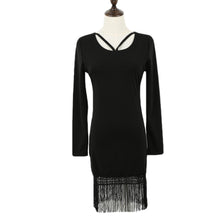 women sexy long sleeve dress o neck tassel bodycon dress plus size club dresses vestidos black J4U66