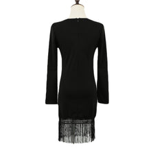women sexy long sleeve dress o neck tassel bodycon dress plus size club dresses vestidos black J4U66
