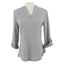 women blouses v neck d ring tab long sleeves women tops casual chiffon shirt blusas grey watermelon red J4U66