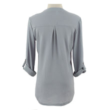 women blouses v neck d ring tab long sleeves women tops casual chiffon shirt blusas grey watermelon red J4U66
