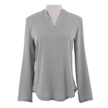 women blouses v neck d ring tab long sleeves women tops casual chiffon shirt blusas grey watermelon red J4U66