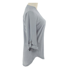 women blouses v neck d ring tab long sleeves women tops casual chiffon shirt blusas grey watermelon red J4U66