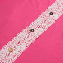 women long pullover lace patchwork button back tops casual t-shirts round neck 3/4 sleeve tee dress rose J4U66