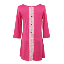 women long pullover lace patchwork button back tops casual t-shirts round neck 3/4 sleeve tee dress rose J4U66
