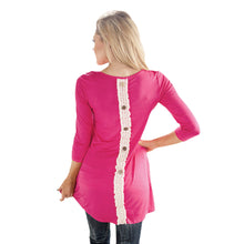 women long pullover lace patchwork button back tops casual t-shirts round neck 3/4 sleeve tee dress rose J4U66