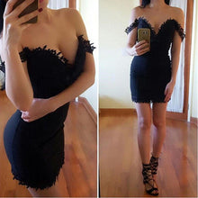 Women Off Shoulder Lace Dress Sexy Bodycon Strappy V Neck Evening Party Dress J4U66