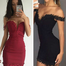 Women Off Shoulder Lace Dress Sexy Bodycon Strappy V Neck Evening Party Dress J4U66