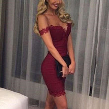 Women Off Shoulder Lace Dress Sexy Bodycon Strappy V Neck Evening Party Dress J4U66