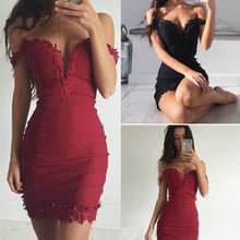 Women Off Shoulder Lace Dress Sexy Bodycon Strappy V Neck Evening Party Dress J4U66