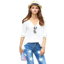 women t-shirts v neck long sleeve women tops casual pullover loose tops t-shirts women plus size blusas white black J4U66