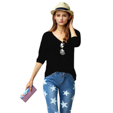 women t-shirts v neck long sleeve women tops casual pullover loose tops t-shirts women plus size blusas white black J4U66